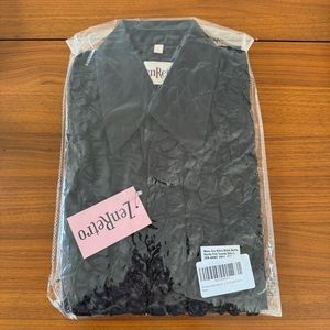 Zen Retro Black Ruffle Ruche Frill Tuxedo Shirt - Large